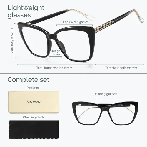 Miniatura 3 de CCVOO Lentes de lectura de moda para mujer, lectores de luz azul de gran tamaño, anteojos de tramposos, elegantes anteojos cuadrados de ojo de gato