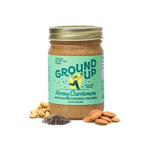 Ground Up Mantequilla de almendras y anacardos - cardamomo de miel con semillas de chía - Sin maní, sin lácteos, sin gluten, vegana - 1 tarro de 12