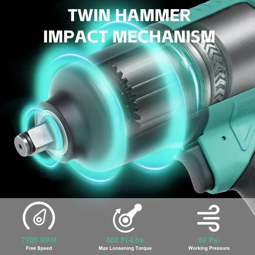 Miniatura 4 de Dotool Llave de impacto neumática de 1/2 pulgada, unidad cuadrada, resistente, 880 ft-lbs, salida de par de aflojamiento máximo, llave de impacto