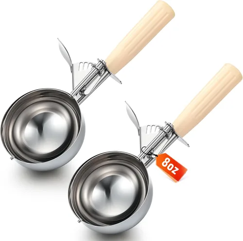Miniatura 22 de Reallnaive 2 Cucharas para Galletas con Liberación, Cuchara para Helado con Liberación por Gatillo, Cuchara de Porción de Acero Inoxidable