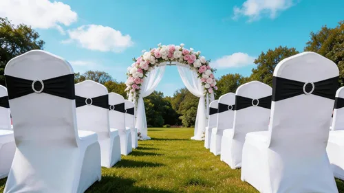 Miniatura 7 de Paquete de 50 bandas negras de elastano para sillas de boda, lazos con hebillas para fiestas, cumpleaños, fiestas, banquetes de jubilación