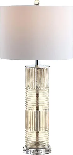 JONATHAN Y Lámpara de mesa de cristal champán y cristal, lámpara de pilar de transición contemporánea para sala de estar, dormitorio, pantalla de