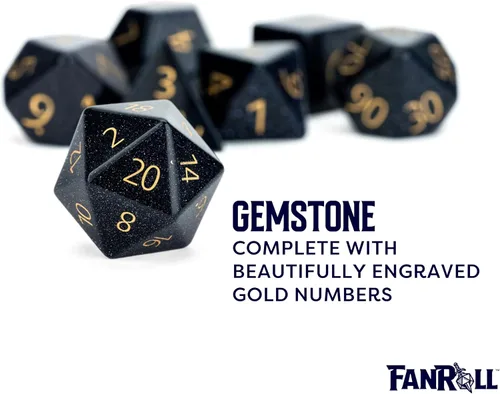 Miniatura 3 de FanRoll - Juego de dados DND de 0.630 in de piedra: piedra arenisca azul grabada, dados de juego de rol para Calabozos y Dragones