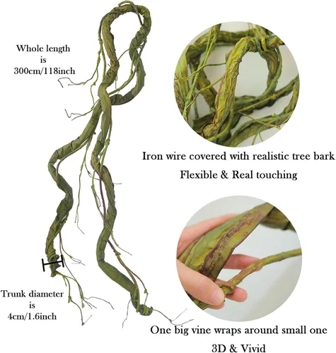 Miniatura 3 de Ramas de árbol verdes grandes y flexibles de 118 pulgadas para colgar en la pared, enredaderas de uva para manualidades, guirnalda vegetal, plantas