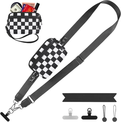 Miniatura 40 de YFWE Correa de clip and go para teléfono con cartera cruzada, cordón ajustable para teléfono con cartera RFID desmontable, correa universal