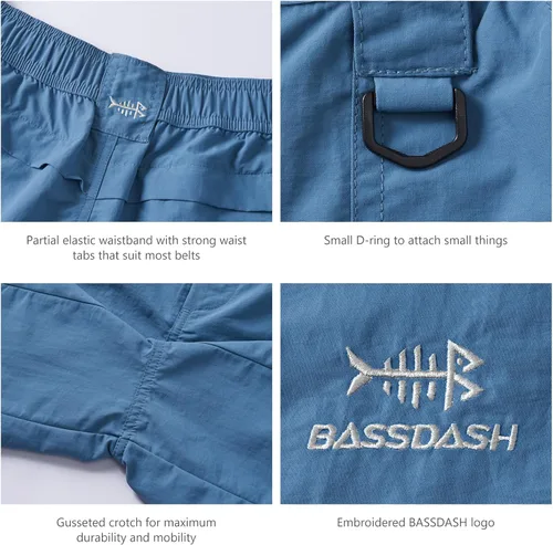Miniatura 5 de BASSDASH - Pantalones cortos de pesca para hombre UPF 50+ resistentes al agua, de secado rápido, estilo cargo para senderismo con bolsillo múltiple