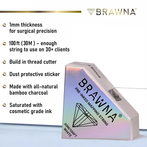 Miniatura 4 de BRAWNA [Versión mejorada] 30 metros de hilo blanco de mapeo de cejas para medición de cejas - Suministros de microblading - Kit PMU - Kit de 2-Blanco