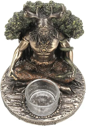 Miniatura 2 de Veronese Design 5 1/4 pulgadas de alto dios celta Cernunnos candelita candelita Escultura de resina bronceada fundida en frío Wiccan Decoración