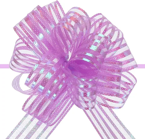 Miniatura 21 de MECCANIXITY 5 lazos metálicos de organza de 4 pulgadas para envolver regalos, color rosa claro para cestas de boda, regalos de Navidad, día de San