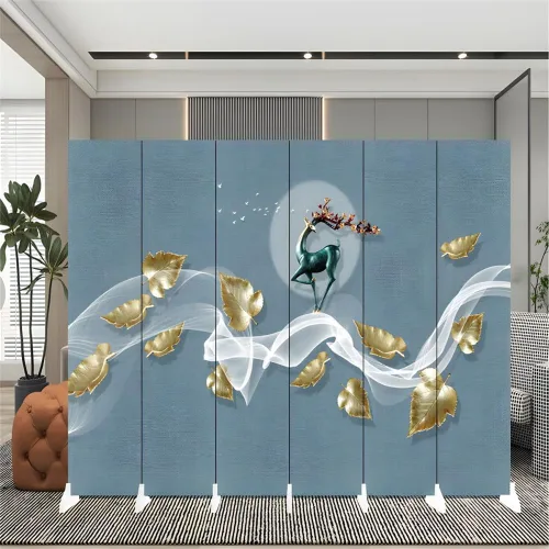 Miniatura 28 de Divisor de habitación, 6 paneles de madera plegables de privacidad con base de pies más anchos, separador de habitación portátil independiente