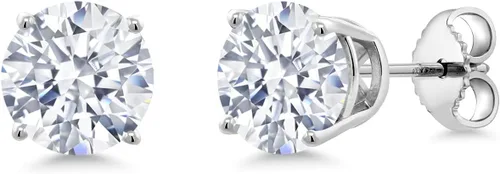 Miniatura 33 de Gem Stone King Aretes de plata de ley 925 con piedra natal redonda de 0.276 in para mujer