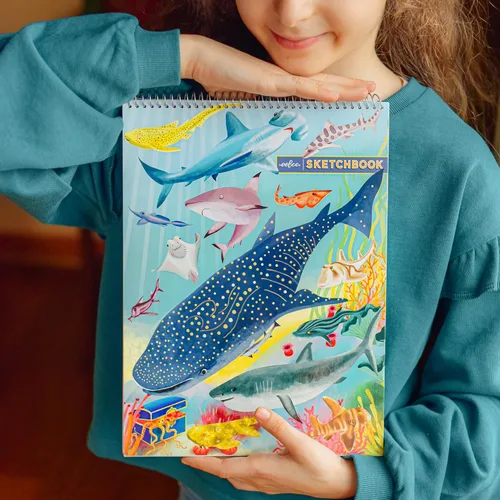 Miniatura 3 de eeBoo: Shark & Friends Cuaderno de bocetos en blanco encuadernado en espiral, 60 páginas, papel de 4.94 oz/m², 95 libras, 8.5 x 11, ecológico