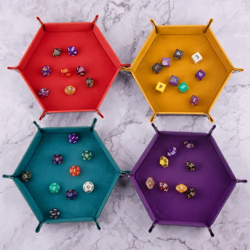 Miniatura 6 de SIQUK Juego de 4 bandejas de dados plegables hexagonales, de piel sintética, para juegos de dados como RPG, DND y otros juegos de mesa