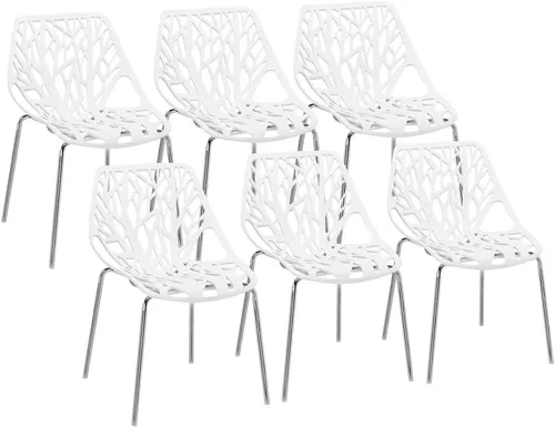Miniatura 9 de Bonnlo Juego de 4 sillas de comedor apilables modernas, negras, sillas de plástico de abedul para comedor, sala de estar, oficina