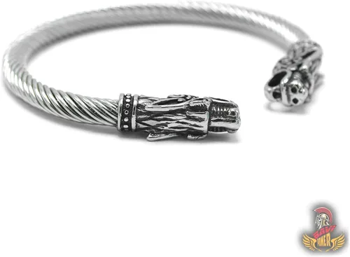 Miniatura 4 de BAVIPOWER Pulsera de acero inoxidable con cabezas de lobo nórdico Fenrir Odin Raven Dragón Serpiente de acero inoxidable fuerte Pagan Jewelry
