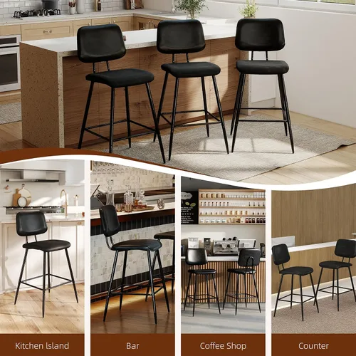 Miniatura 8 de Juego de 3 taburetes de bar de altura de mostrador, sillas de isla de cocina modernas de piel sintética de 26 pulgadas con respaldo y patas