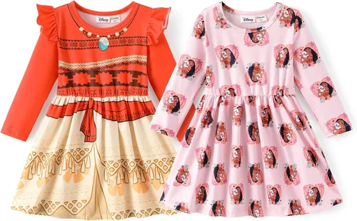 Miniatura 20 de Disney Frozen Elsa - Vestido de princesa Minnie Mouse Stitch para niña, paquete de 2 unidades, manga larga con volantes, conjunto de disfraz de 2 a