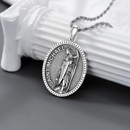 Miniatura 128 de CEKAMA - Collar de plata de ley 925 con dije de amuleto para hombres y mujeres, con cadena de 0.098 in, 22 pulgadas + 2 pulgadas