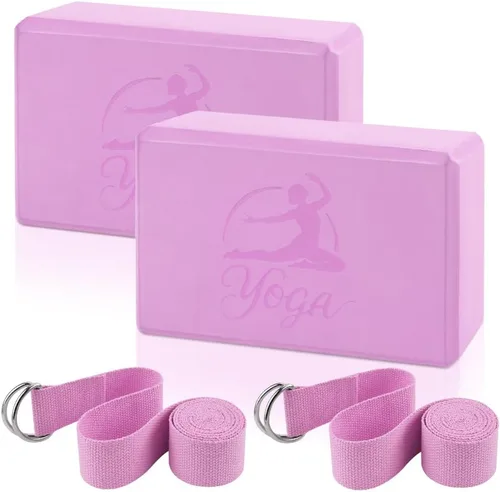 Miniatura 11 de Juego de 2 bloques de yoga y 2 correas de yoga, bloques de espuma EVA antideslizantes, ladrillos de yoga de alta densidad con correa de 6 pies, Gris