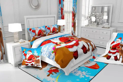 Miniatura 6 de Erosebridal Juego de edredón de Feliz Navidad, juego de edredón de Papá Noel para habitación de niños y niñas, edredón acolchado de ciervos y alces