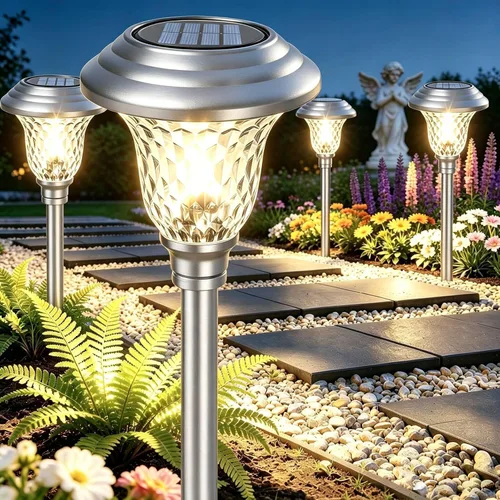 BEAU JARDIN - Luces solares para exteriores para iluminar caminos, patios y jardines, hechas de cristal y acero inoxidables, impermeables, con
