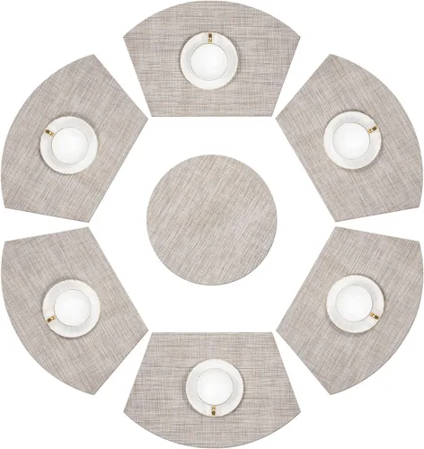 Miniatura 26 de SHACOS Juego de 5 manteles individuales pequeños en forma de cuña con centro de mesa, resistentes al calor, lavables (5, beige)