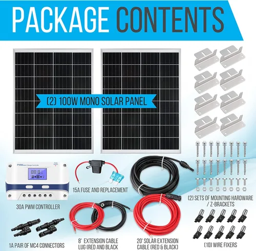Miniatura 7 de Serenelife Kit de inicio solar portátil de 200 vatios y 12 V con 2 piezas de juego monocristalino de 100 W y controlador PWM de 30 A para RV