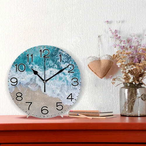 Miniatura 2 de ALAZA Reloj de pared con ondas de playa, funciona con pilas, sin tictac, de cuarzo, analógico, rústico, rústico, reloj redondo, decoración retro