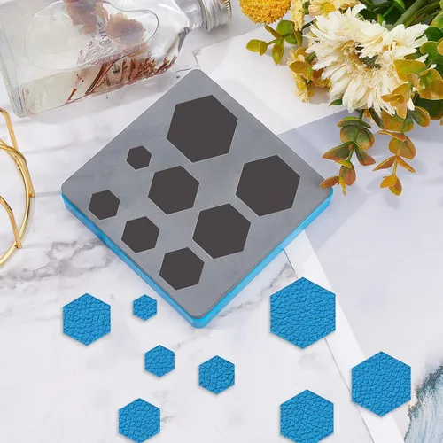 Miniatura 5 de SUPERDANT Troqueles de corte hexagonal de cuero, 8 tamaños, colgante hexagonal, máquina de troquelado de madera para parches de cuero, llaves