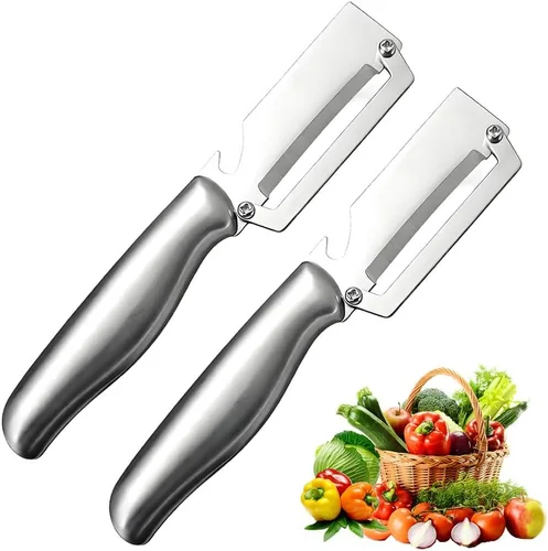 Miniatura 9 de Pelador de verduras multifuncional para cocina, pelador de verduras 2026 con mango de madera y abridor de botellas, herramienta de cocina de acero