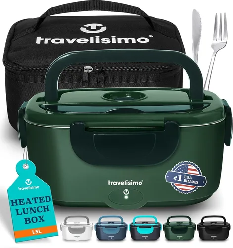 Miniatura 10 de TRAVELISIMO Fiambrera eléctrica para adultos de 80 W con calefacción para hombres, calentador de alimentos portátil de acero inoxidable de 1.5 L
