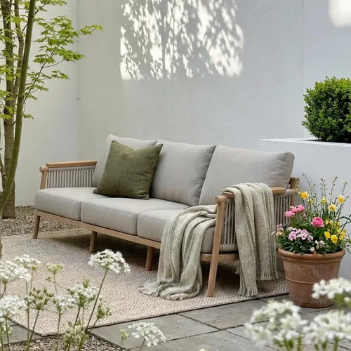Miniatura 9 de Acanva Moderno sofá de aluminio para todo tipo de clima para patio al aire libre con cojines gruesos, tela de olefina, muebles de patio trasero