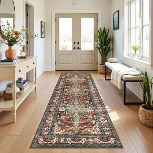 Miniatura 123 de U'Artlines Alfombra de Área Bohemia Lavable, 2x3 Pequeña Suave Antideslizante Vintage Felpudo para Puerta Frontal Interior Alfombra Verde