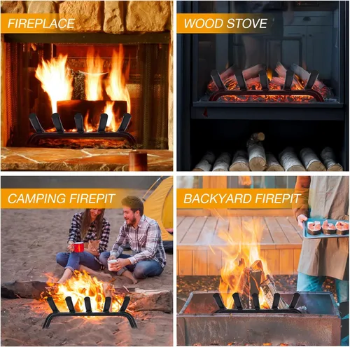 Miniatura 6 de Rejilla para chimenea de acero sólido redondo de 14 pulgadas, barra de 3/4" - Soporte resistente de hierro fundido forjado para interiores