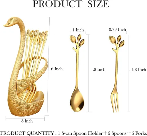 Miniatura 3 de Gold - Juego de 13 cucharas de cisne con cucharas y tenedores para café, té y mesa de postres