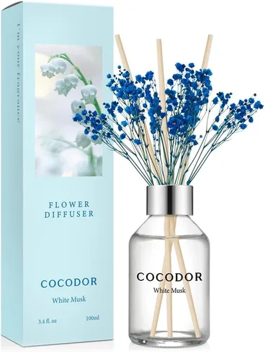 Miniatura 23 de COCODOR Juego de Difusor de Varillas de Junco con Flores / 6.7 oz / Eucalipto Limón / Difusor de Aroma con Varillas Fragancia para el Hogar Difusor