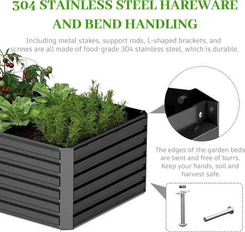Miniatura 6 de NAVINE Cama de jardín elevada de 8 x 4 x 2 pies, macetas elevadas de metal grande, macetas para plantas al aire libre para verduras, flores