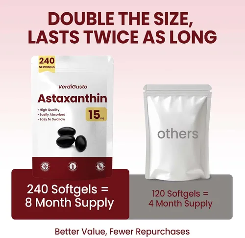 Miniatura 6 de Astaxantina de 15 mg 240 cápsulas blandas Suplementos de astaxantina Suministro para 8 meses Apoyo antioxidante, salud de los ojos y la piel