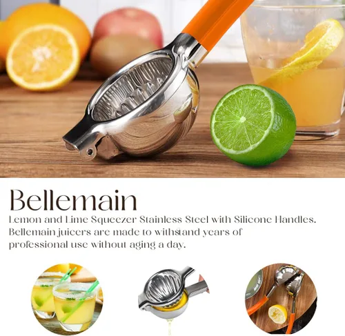Miniatura 6 de Bellemain Exprimidor de cítricos Exprimidor de limón de metal Exprimidor de lima y limón de acero inoxidable con asas de silicona Exprimidor