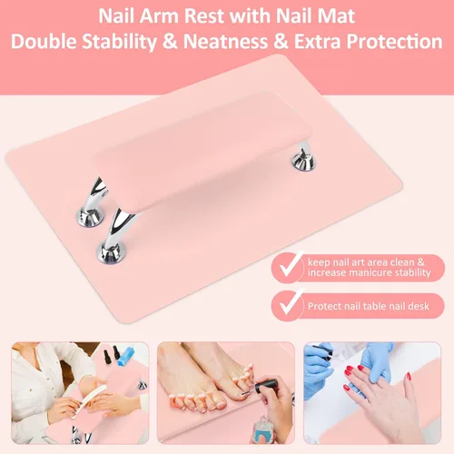 Miniatura 5 de Reposabrazos para uñas de acrílico con tapete para mesa de uñas, cojín de mano de cuero de microfibra para uñas, suave almohada de mano y reposapiés