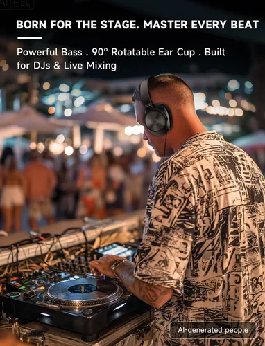 Miniatura 3 de AOC Auriculares con cable, auriculares con monitor de estudio de DJ sobre la oreja con tiempo de reproducción de 72 horas, conector de 0.138