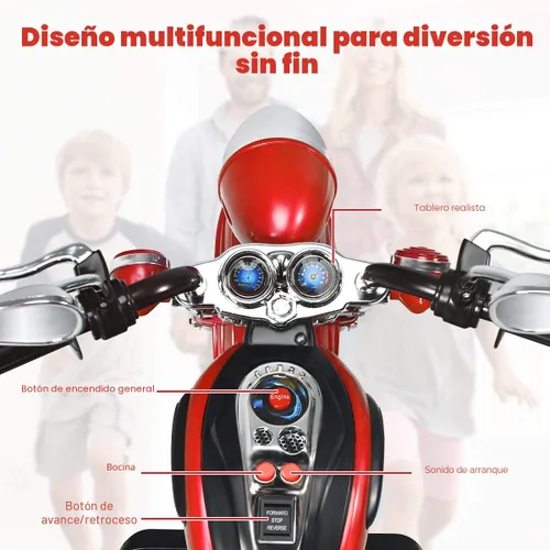 Miniatura 3 de Costzon Motocicleta Infantil, Motocicleta Chopper de Paseo con Batería de 6 V, con Claxon, Faro, 3 Ruedas, Juguetes de Paseo Estables, Motocicleta