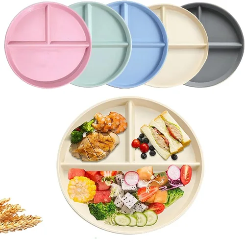 LRUUIDDE Juego de 5 platos de cena divididos irrompibles, platos de paja de trigo sin BPA de 9 pulgadas, placa de control de porciones, platos