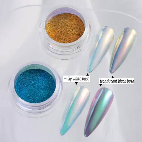 Miniatura 3 de Fcozpjk Polvo de uñas cromado, 4 colores, efecto espejo, camaleón, cromado, polvo de uñas con gel de escultura 3D, polvo de uñas Aurora transparente