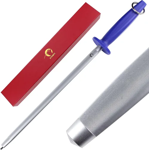 Miniatura 8 de Varilla de acero magnetizado de 12 pulgadas mejorada de gran dureza profesional para cuchillos de cocina, barra de afilado plana con caja de regalo