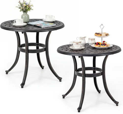 Miniatura 10 de Tangkula Mesa auxiliar de patio de 24 pulgadas, mesa auxiliar de aluminio fundido con almohadillas ajustables, mesa de centro pequeña