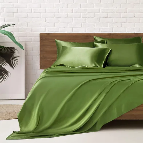 Miniatura 50 de MR&HM Sábanas de satén para cama de tamaño King, juego de 4 piezas de ropa de cama sedosa con bolsillo profundo de 15 pulgadas para colchón