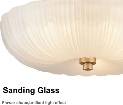 Miniatura 5 de DIRYZON Lámpara de techo semiempotrada de 12 pulgadas, luces de techo modernas, lámpara de techo de latón de 3 luces con vidrio esmerilado
