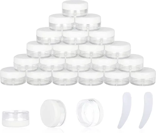 Miniatura 24 de 50 recipientes de muestra de 0.11 oz, frascos vacíos de 0.11 onzas líquidas con tapas, pequeños recipientes para cosméticos, mini tarros de muestra