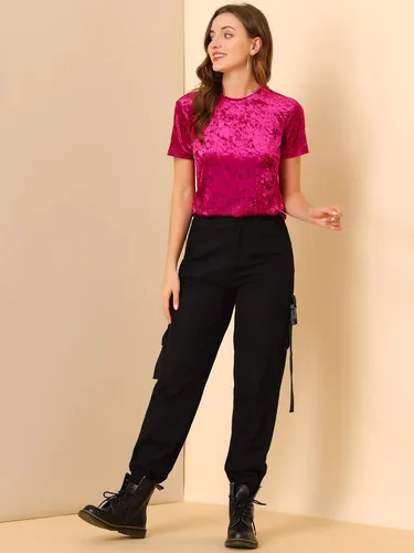 Miniatura 3 de Allegra K Camiseta casual de terciopelo de Navidad para mujer, cuello redondo, manga corta